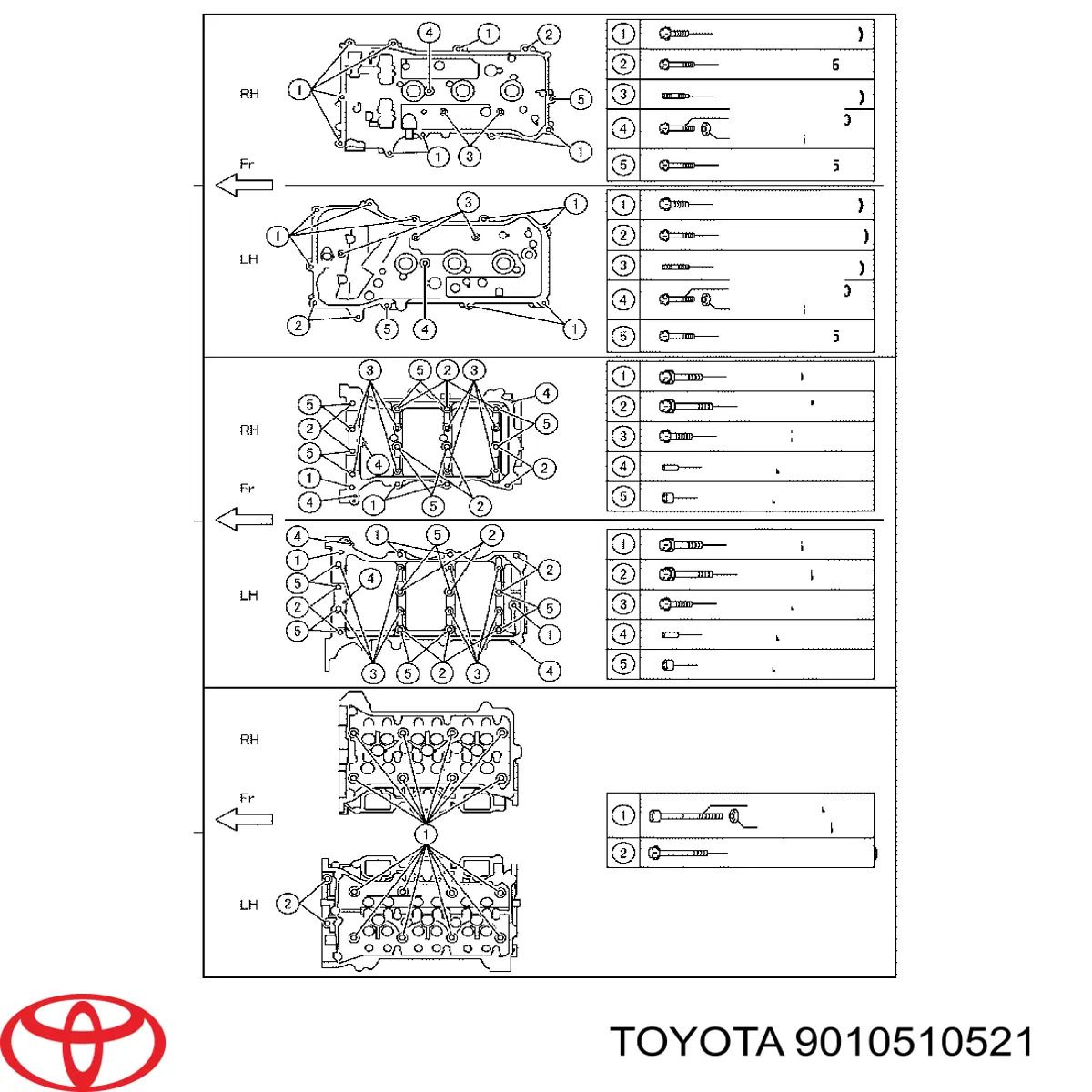Болт головки блока цилиндров (ГБЦ) Toyota 9010510521