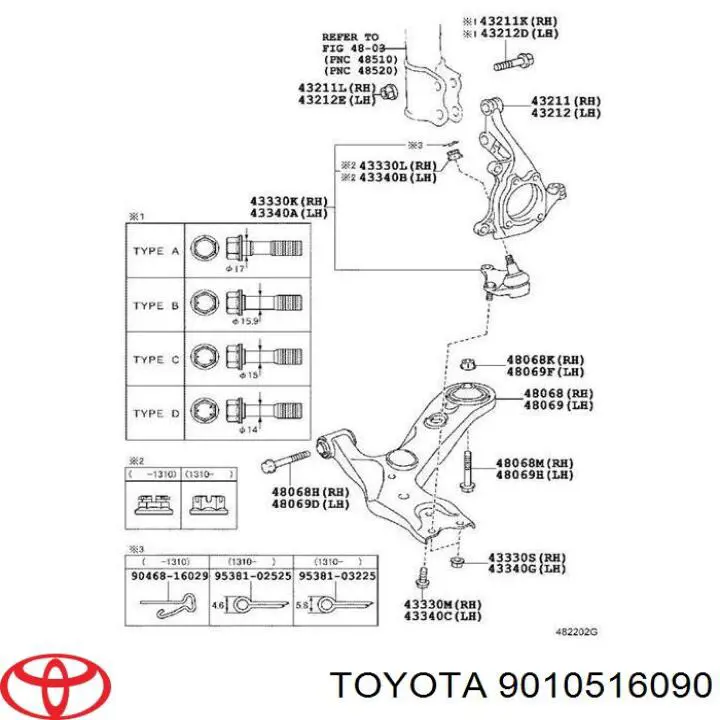 9010516090 Toyota болт крепления переднего рычага