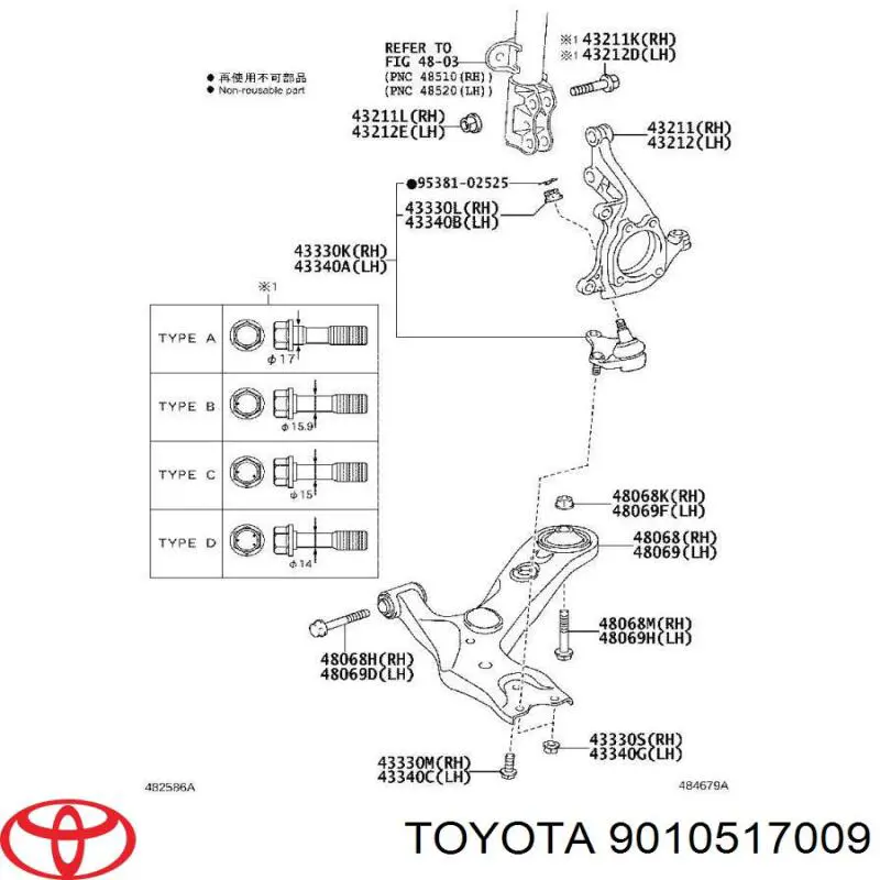 9010517009 Toyota болт крепления амортизатора переднего
