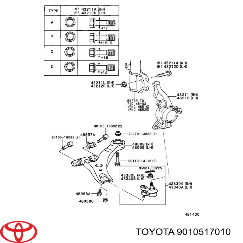 Болт крепления амортизатора Toyota 9010517010 цена, от 4.51 USD