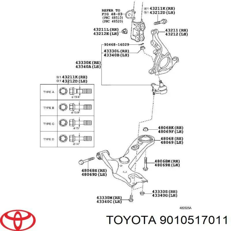 Болт крепления амортизатора переднего на Toyota Camry V30