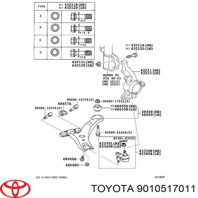 Болт развала Toyota 9010517011 цена, от 1.27 USD