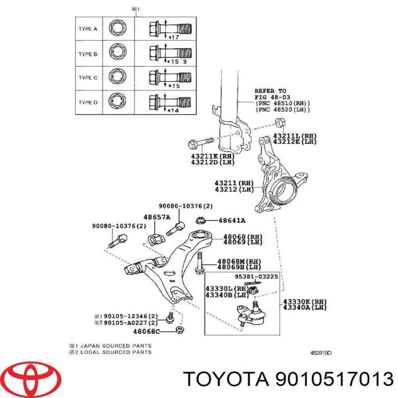 Болт крепления амортизатора переднего на Toyota Corolla VERSO 