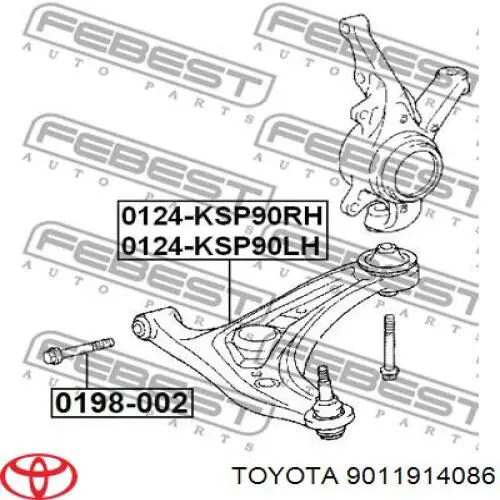 9011914086 Toyota parafuso de fixação de braço oscilante dianteiro, inferior