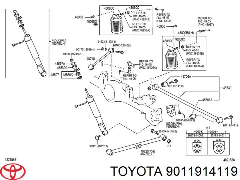 9011914119 Toyota parafuso de fixação de braço oscilante dianteiro, inferior