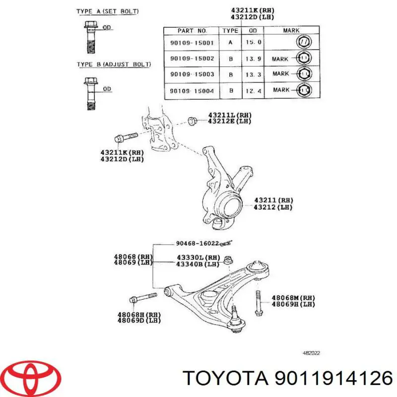 9011914126 Toyota болт крепления переднего рычага, нижнего