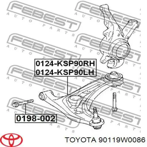 90119W0086 Toyota болт крепления переднего рычага, нижнего