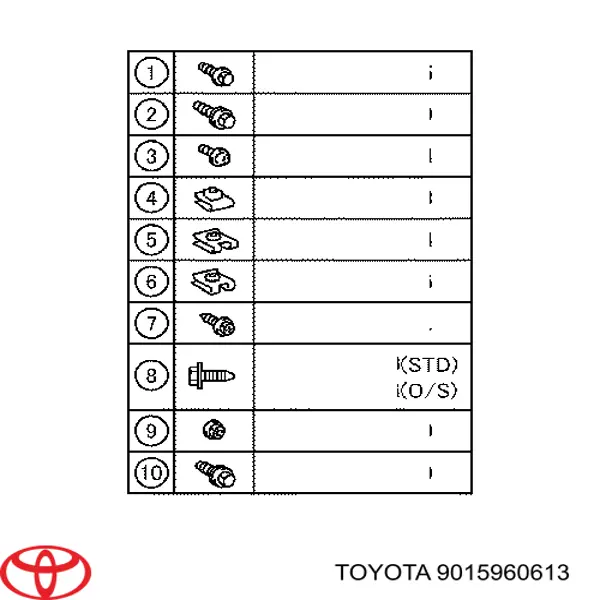  Toyota 9015960613 цена, от 0.79 USD