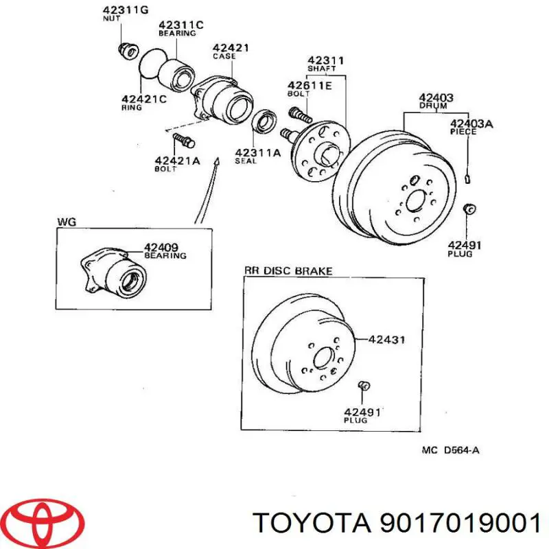 Tuerca, cubo de rueda delantero 9017019001 Toyota