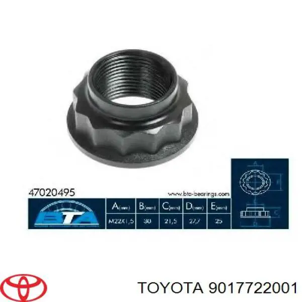 Купить 9017722001 Toyota Гайка передней ступицы