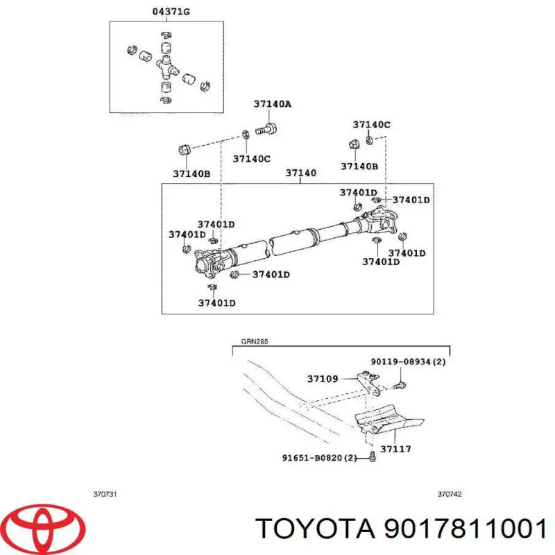 Гайка болта карданного валу 9017811001 Toyota