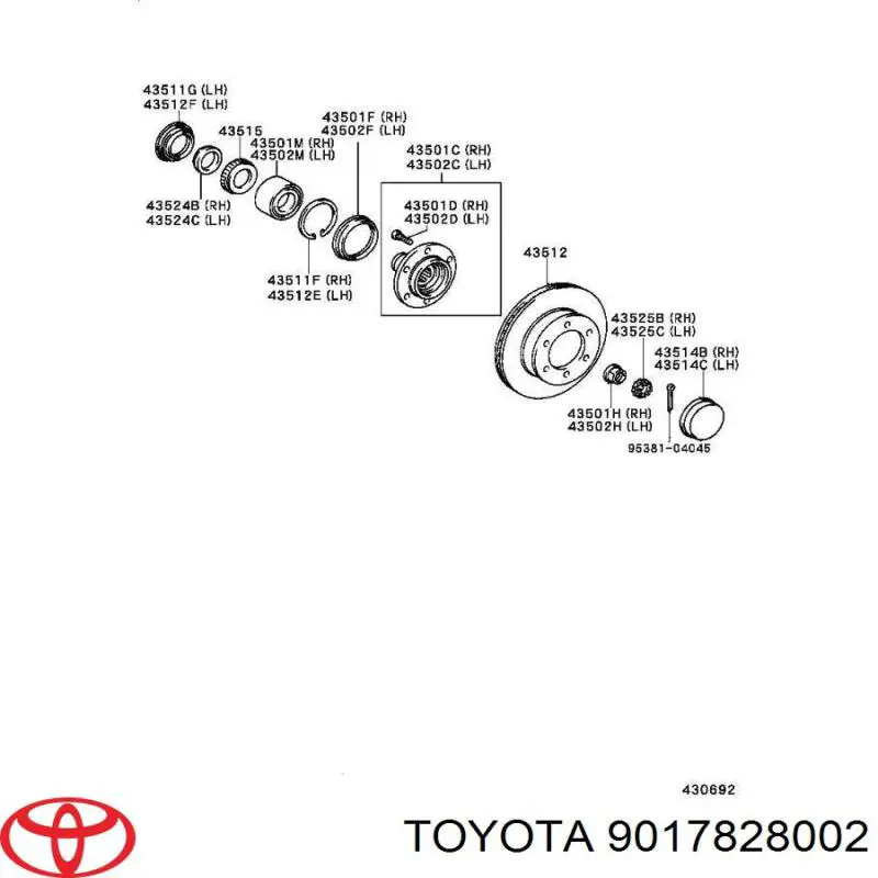 9017828002 Toyota porca de cubo dianteiro