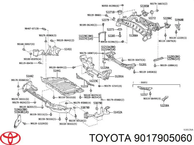 Пистон (клип) крепления брызговика Toyota 9017905060
