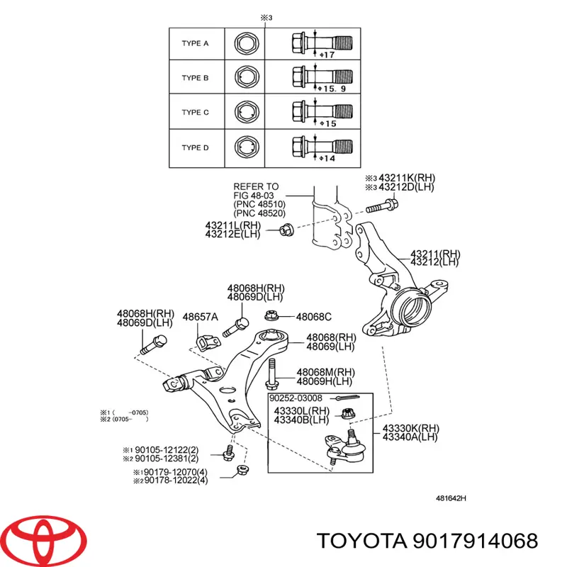 9017914068 Toyota гайка болта крепления переднего рычага, нижнего