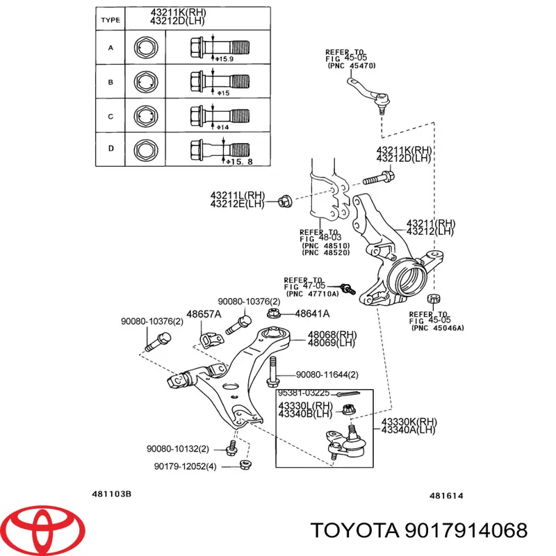 Bulon apreta palanca de cambios 9017914068 Toyota