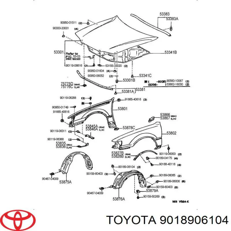 Пистон (клип) крепления подкрылка переднего крыла 9018906104 Toyota