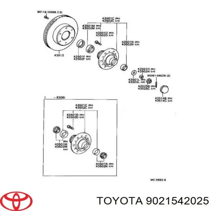9021542025 Toyota кольцо стопорное подшипника передней ступицы