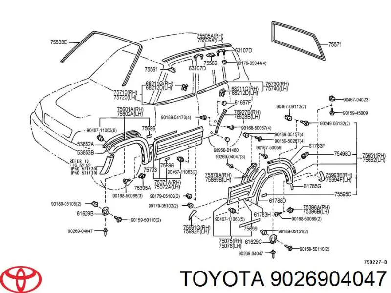 Пистон (клип) крепления молдинга двери 9026904047 Toyota