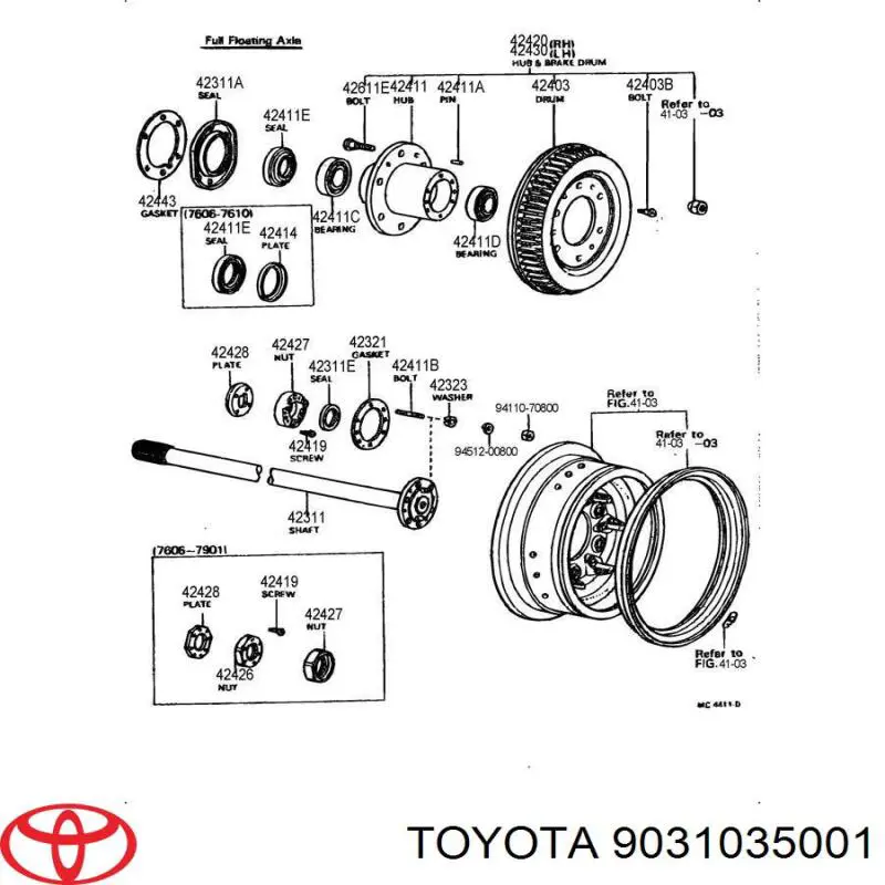 Сальник полуоси заднего моста внешний 9031035001 Toyota