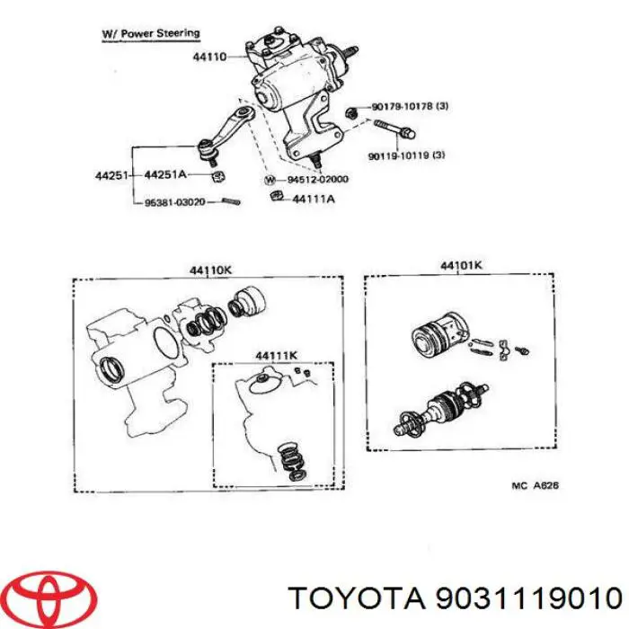 9031119010 Toyota сальник вертикального вала рулевой рейки, комплект