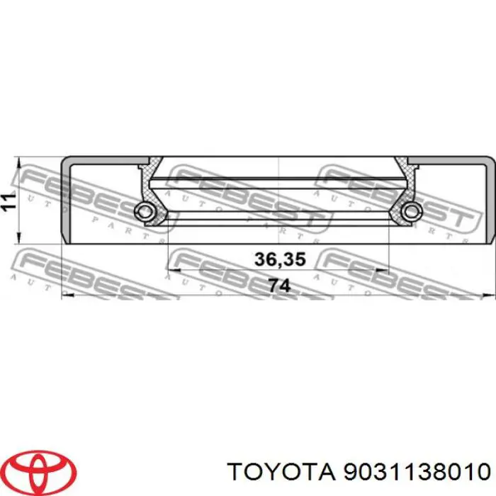 Сальник хвостовика редуктора заднього моста 9031138010 Toyota