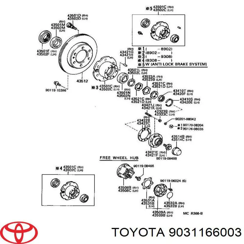 Сальник передней ступицы Toyota 9031166003