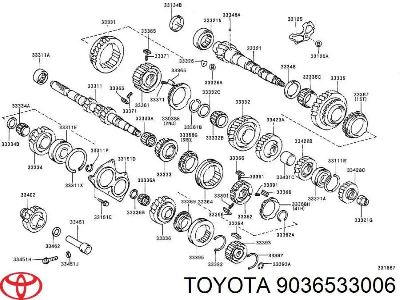 Підшипник вторинного валу коробки 9036533006 Toyota