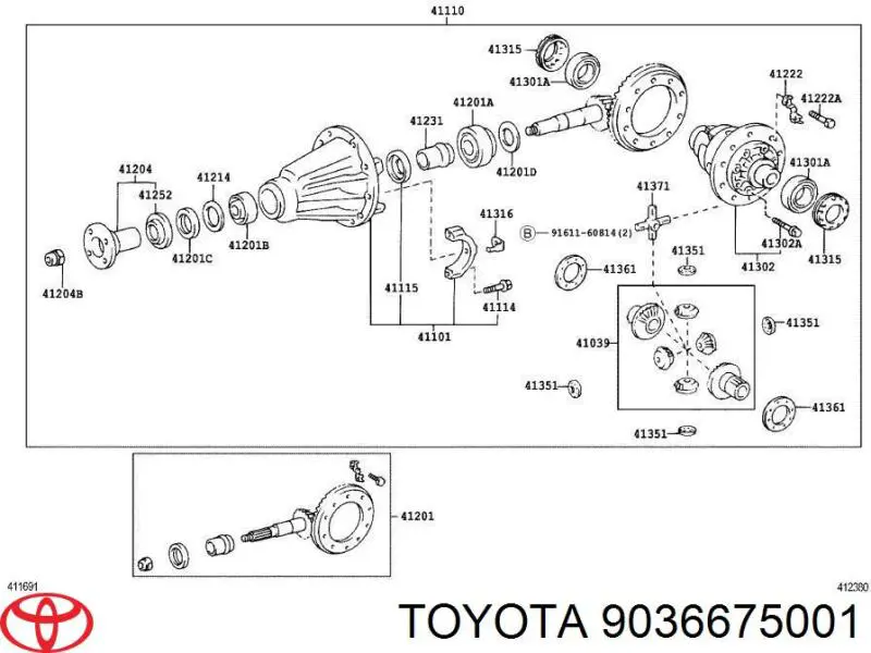 9036675001 Toyota rolamento de diferencial do eixo traseiro
