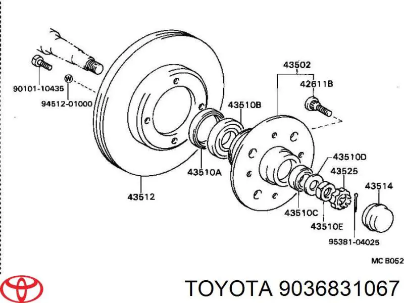 Подшипник ступицы передней внутренний Toyota 9036831067