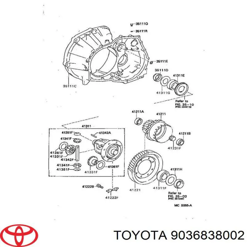 Cojinete de diferencial, eje delantero 9036838002 Toyota