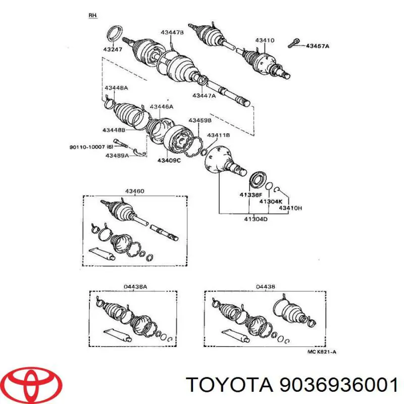 Rodamiento exterior del eje delantero 9036936001 Toyota