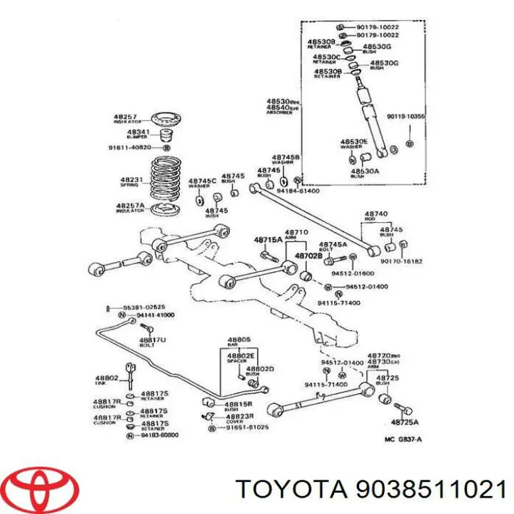 Silentblock de estabilizador trasero 9038511021 Toyota