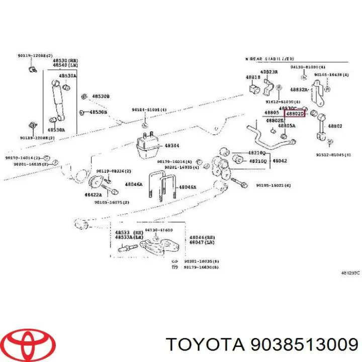 9038513009 Toyota bucha externa de estabilizador traseiro