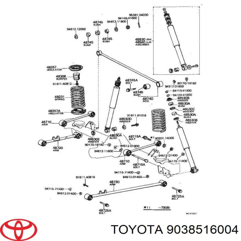 Silentblock de amortiguador trasero 9038516004 Toyota