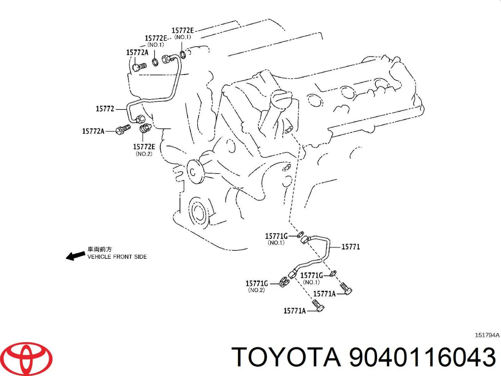Болт трубки турбины подачи масла Toyota 9040116043