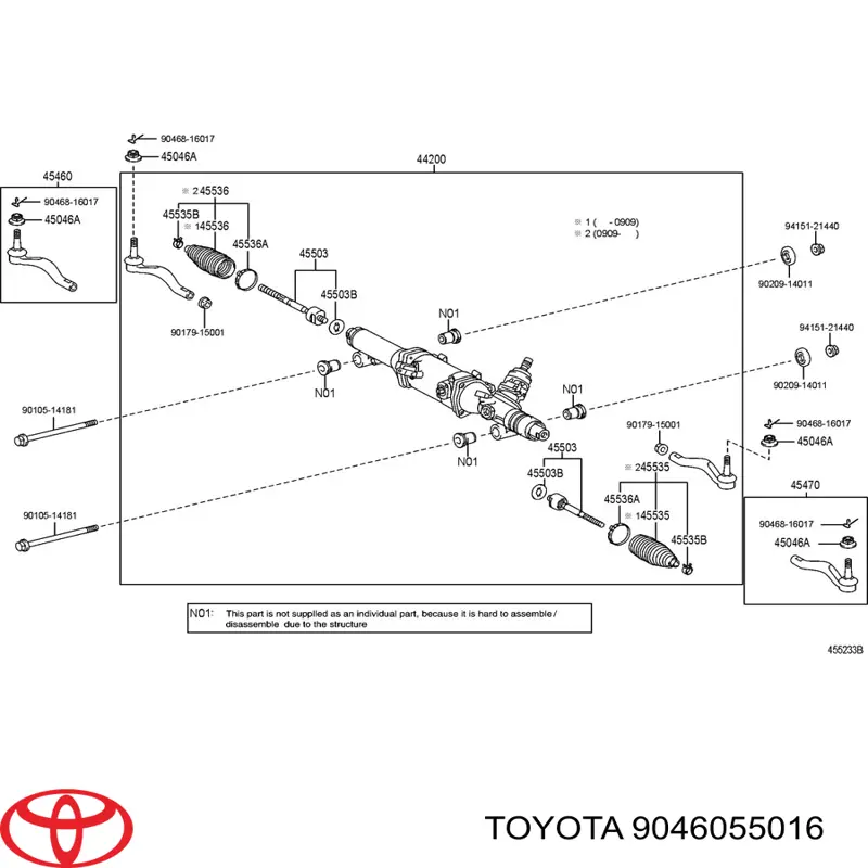 Abrazadera de arranque de cremallera de direccion 9046055016 Toyota/Lexus