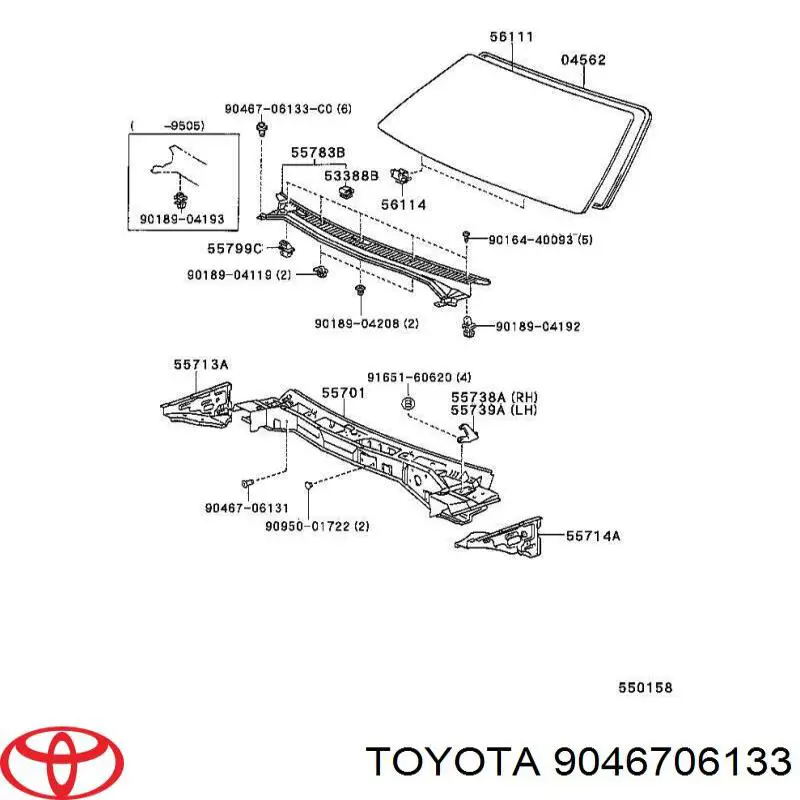 Пистон (клип) крепления подкрылка переднего крыла 9046706133B5 Toyota