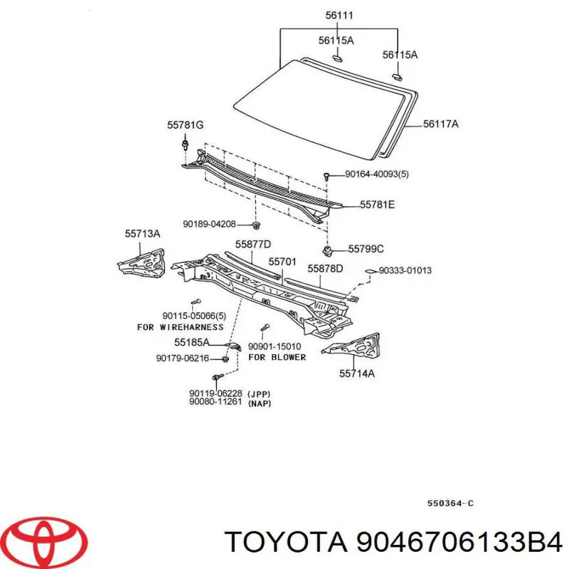 Пистон (клип) крепления подкрылка переднего крыла 9046706133B4 Toyota