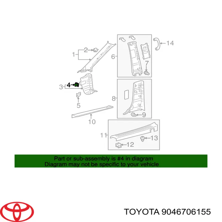 Пистон (клип) крепления подкрылка переднего крыла 9046706155 Toyota