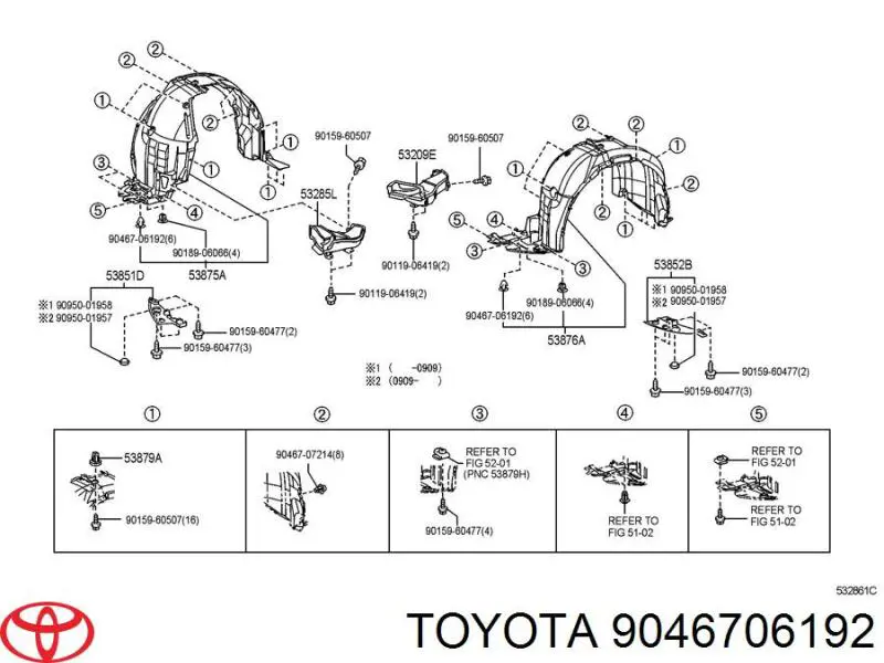 9046706192 Toyota Клип крепления подкрылка переднего крыла
