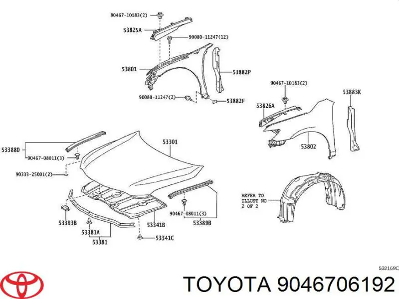 Пистон (клип) крепления подкрылка переднего крыла 9046706192 Toyota