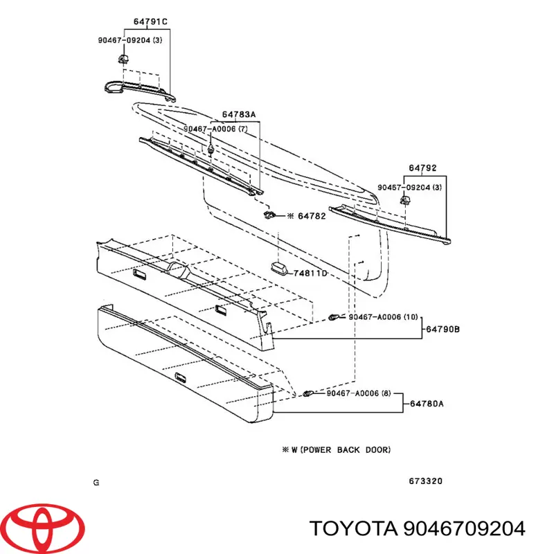 Пистон (клип) крепления обшивки двери Toyota 9046709204