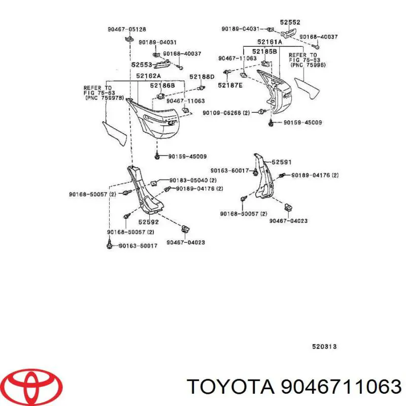 Пистон (клип) крепления подкрылка переднего крыла 9046711063 Toyota