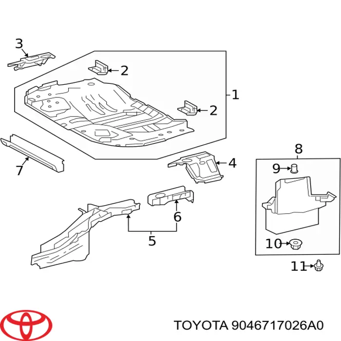 9046717026A0 Toyota braçadeira de proteção de fundo