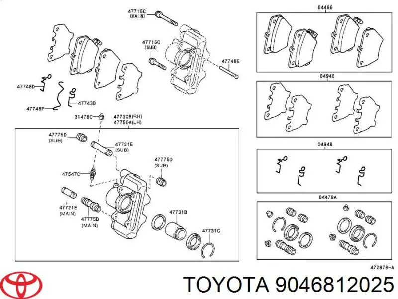 9046812025 Toyota ремкомплект тормозных колодок