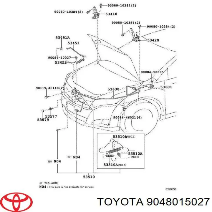 Фиксатор упора капота на Toyota Corolla 