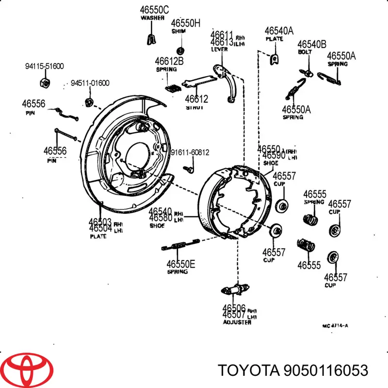 Kit reparación, palanca freno detención (pinza freno) 9050116053 Toyota