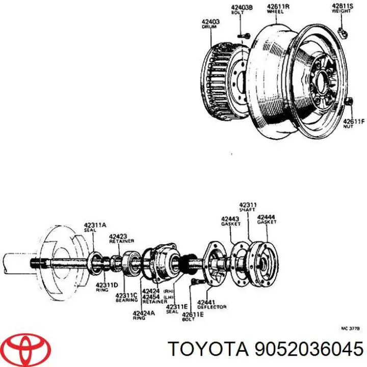 Кольцо стопорное подшипника задней полуоси 9052036045 Toyota