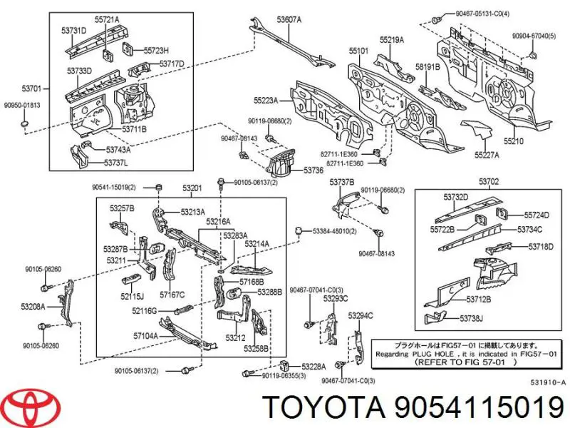 Подушка радиатора кондиционера верхняя Toyota 9054115019