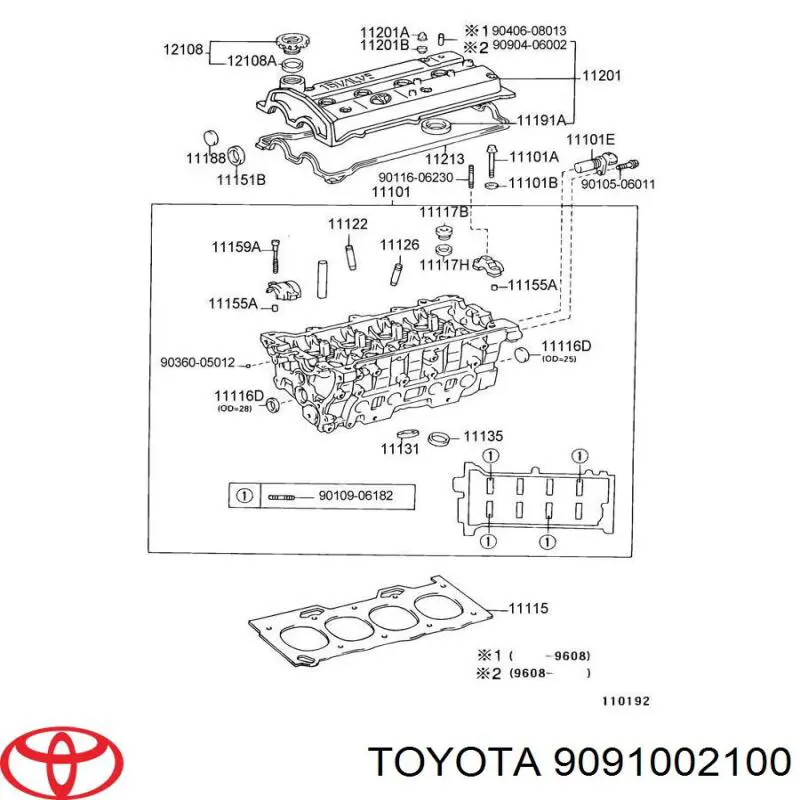 Болт головки блока цилиндров (ГБЦ) Toyota 9091002100
